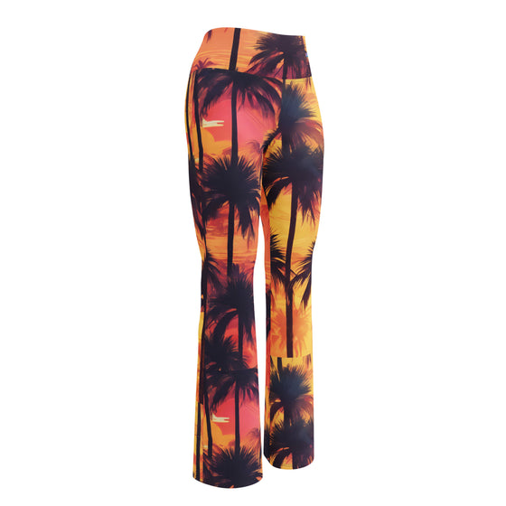 Sunset Palm Trees Flare leggings, inside pocket