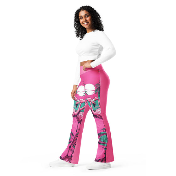 Pink Flamingo Flare leggings with pockets