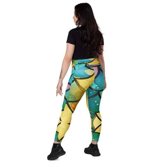 Mermaid Leggings green , yellow and bluewith pockets