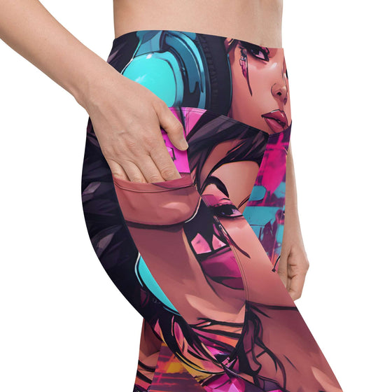 Hip Hop Neon Pink Girl Leggings with pockets