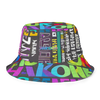 Multi colors  Reversible Bucket hat with collage of words