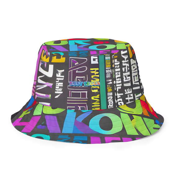 Multi colors  Reversible Bucket hat with collage of words