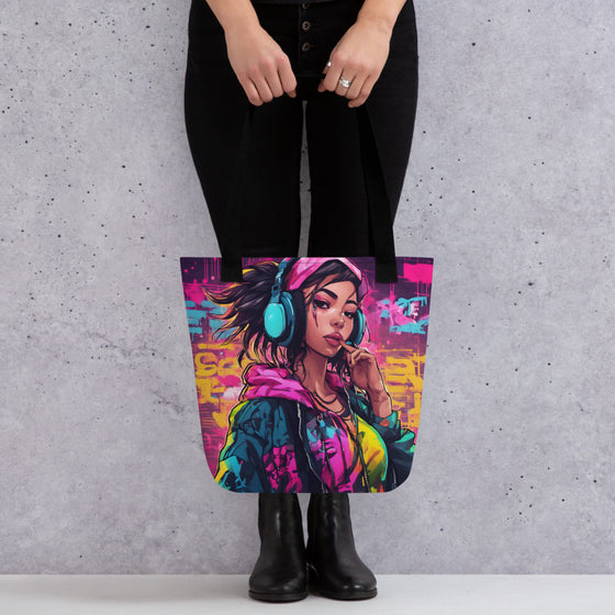 Hip Hop Neon Girl Tote Bag