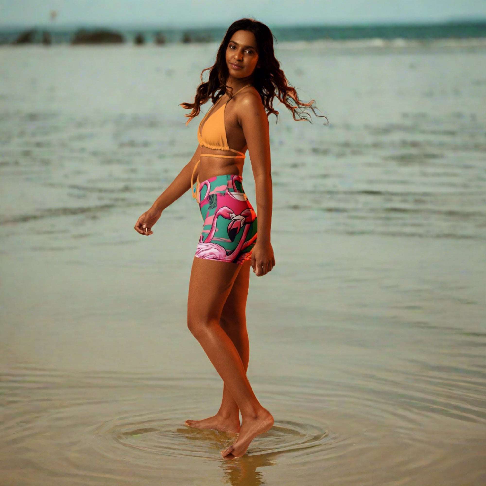 Pink Flamingo Yoga Shorts