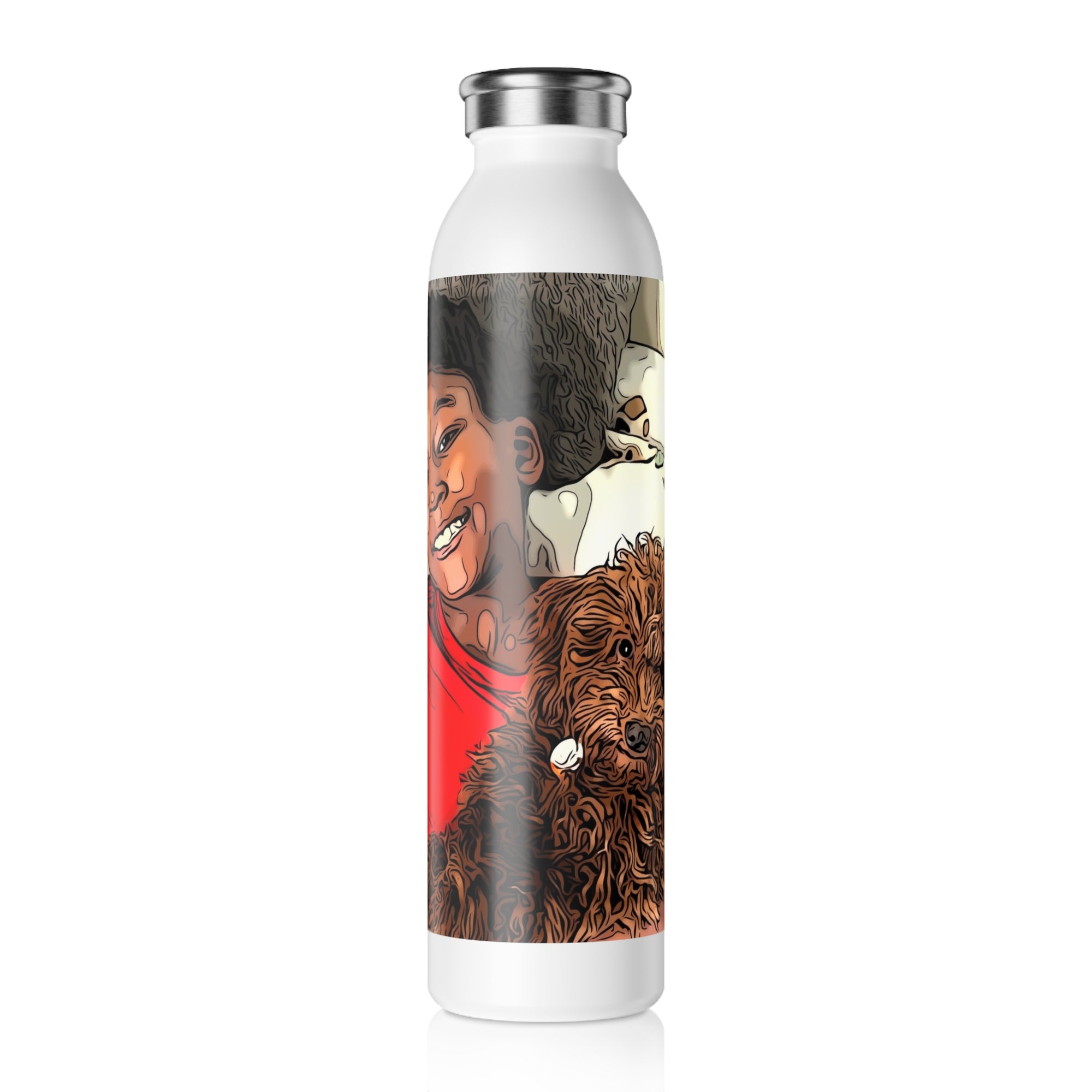Personalized Slim Water Bottle with Kid and Dog Illustration