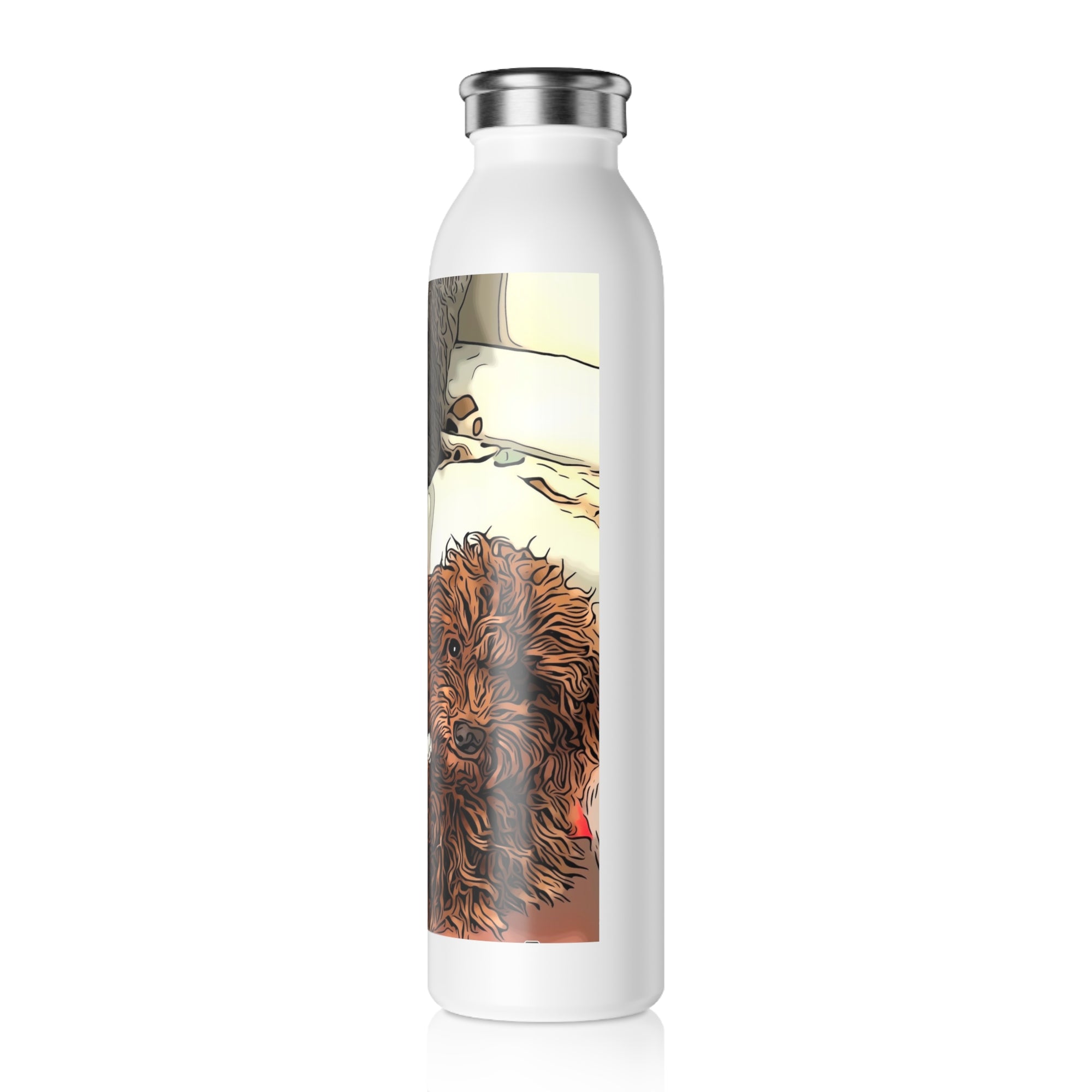 Personalized Slim Water Bottle with Kid and Dog Illustration