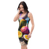 he lush, tropical fruits of Puerto Rico, this dress showcases the vivid colors of mango, coconut, soursop, pineapple, avocado, and starfruit, capturing the essence of a sunny beach day.