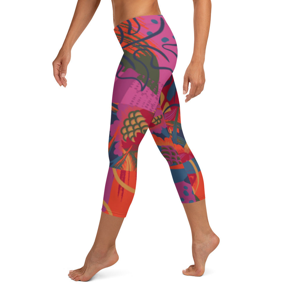 Tropical Magenta Capri Leggings