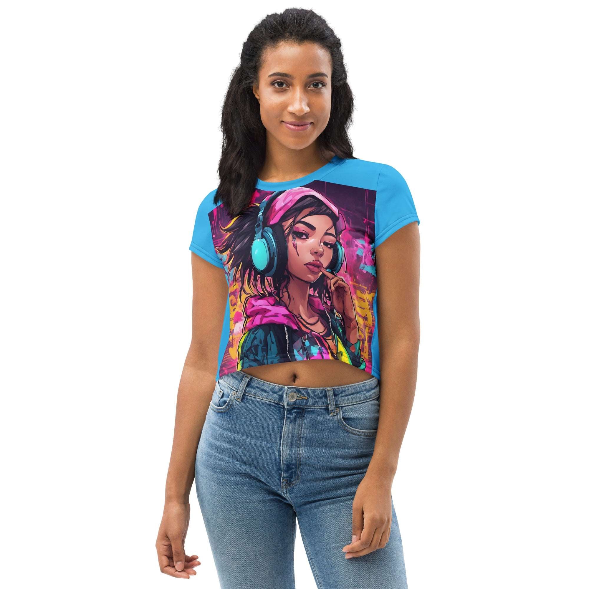 Hip Hop Neon Pink Girl Crop Tee