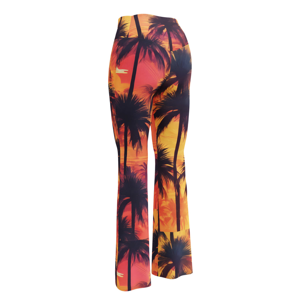 Sunset Palm Trees Flare leggings, inside pocket