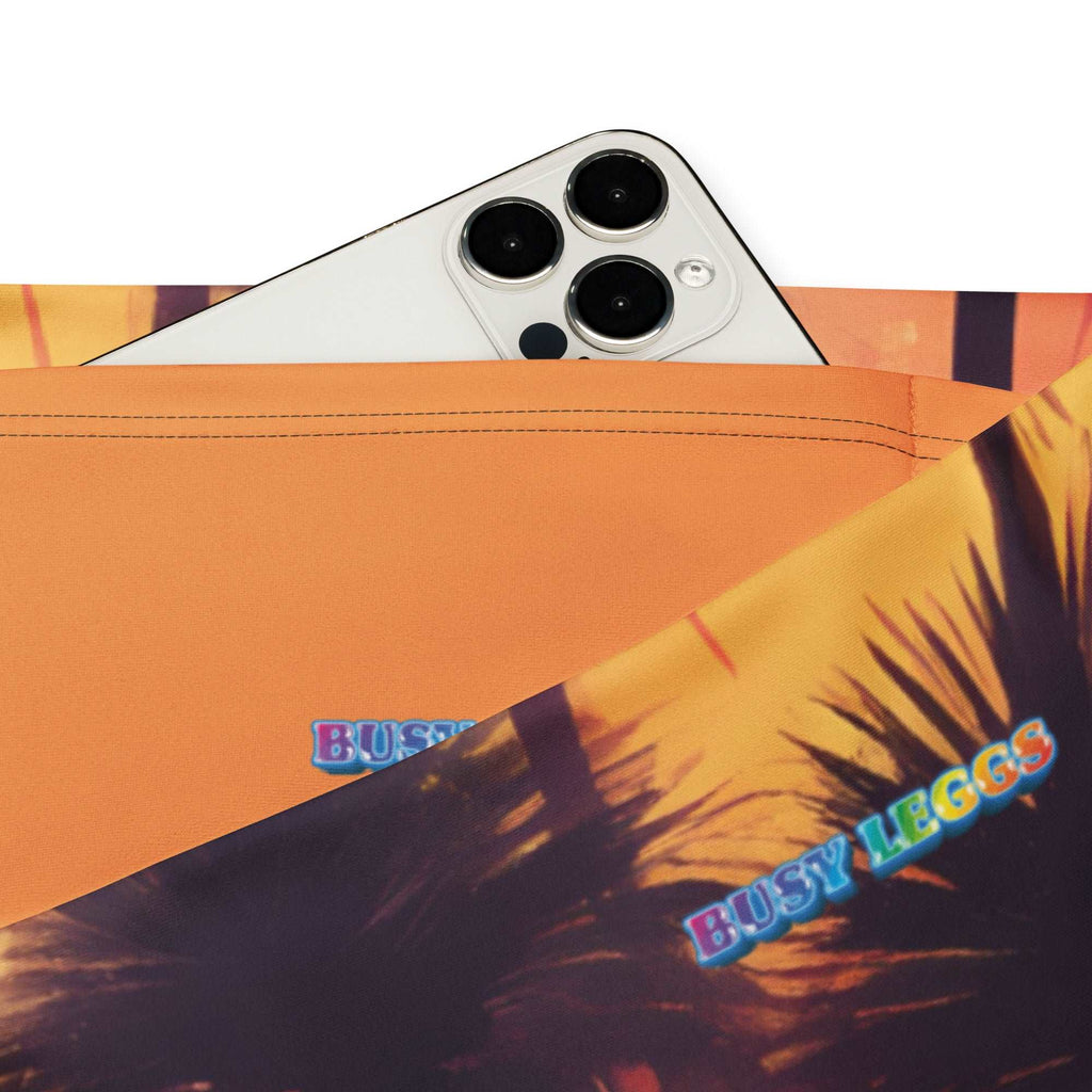 Sunset Palm Trees Flare leggings, inside pocket