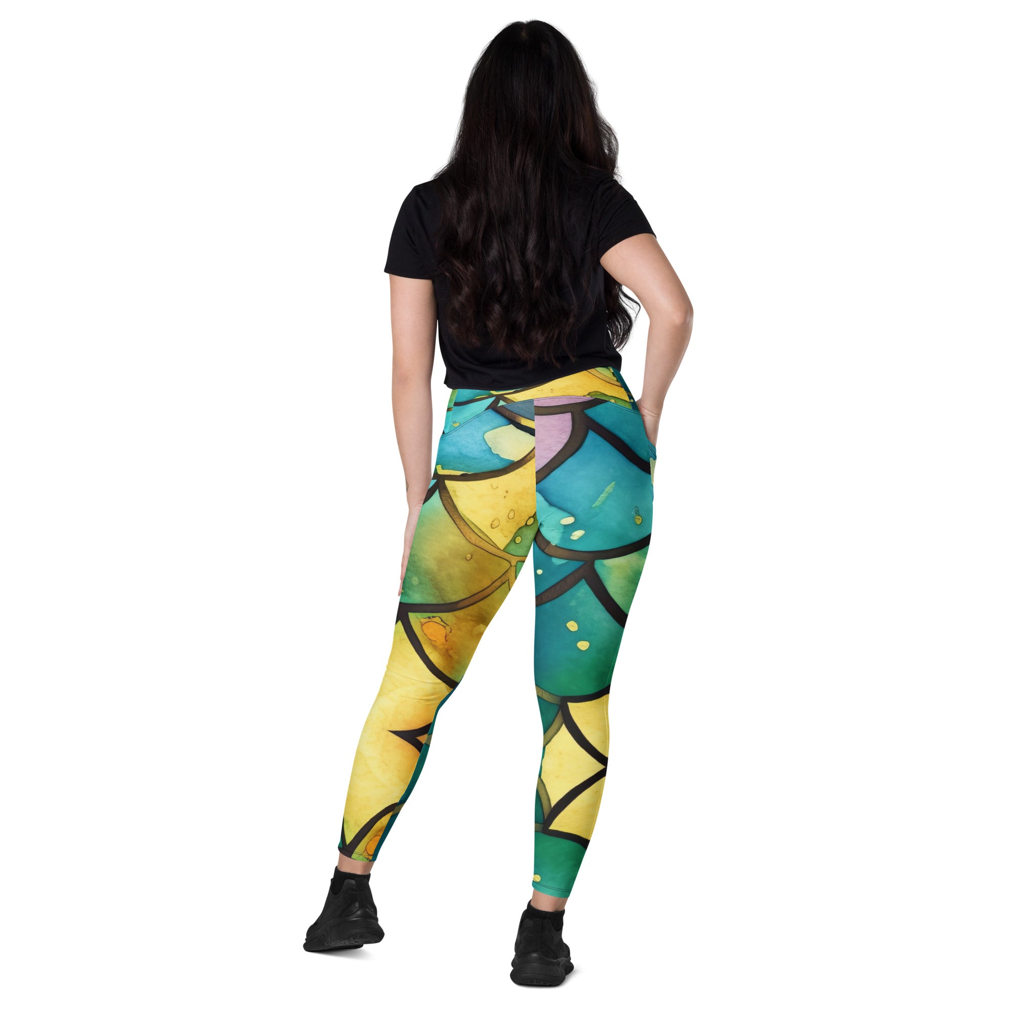Mermaid Leggings green , yellow and bluewith pockets