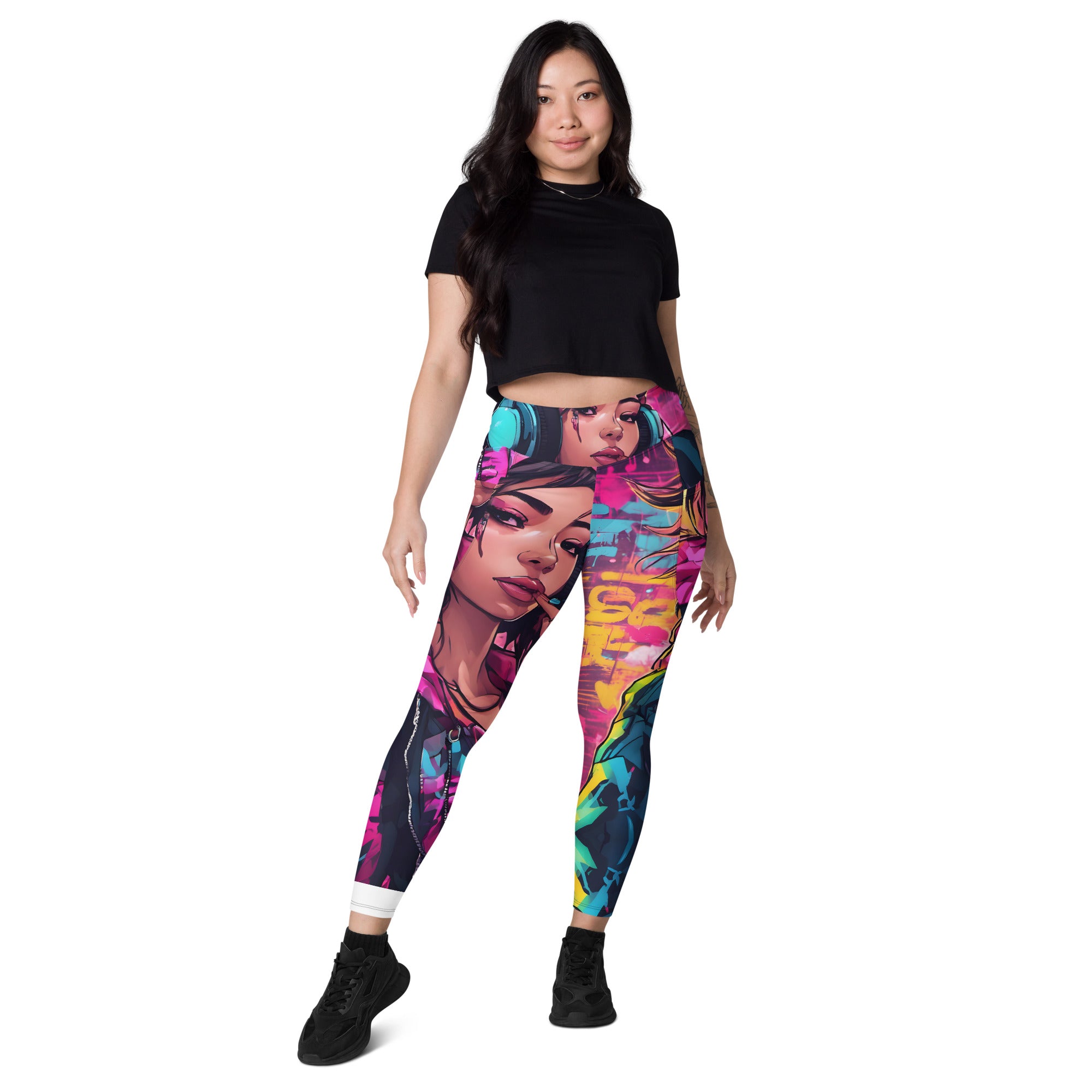 Hip Hop Neon Pink Girl Leggings with pockets
