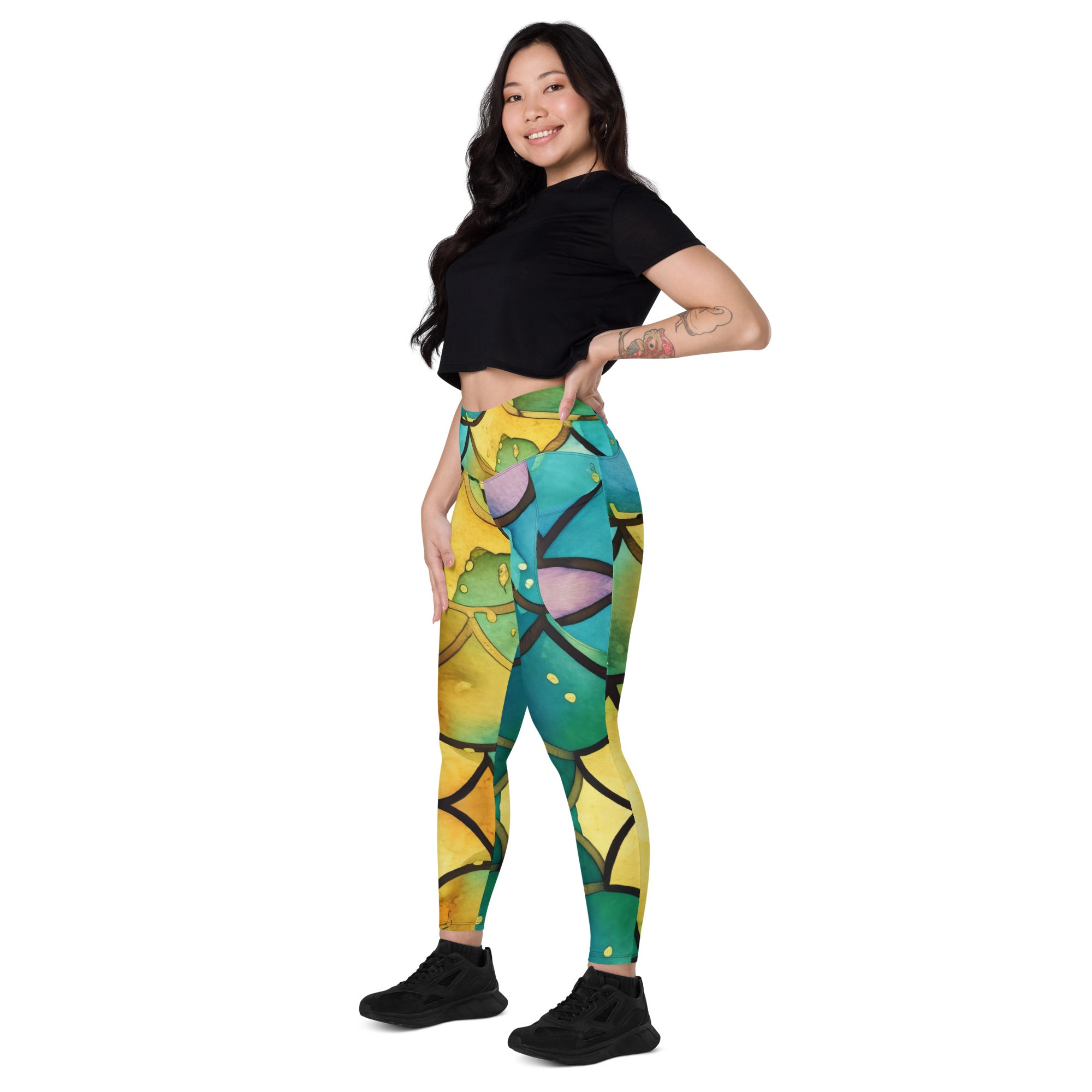 Mermaid Leggings green , yellow and bluewith pockets