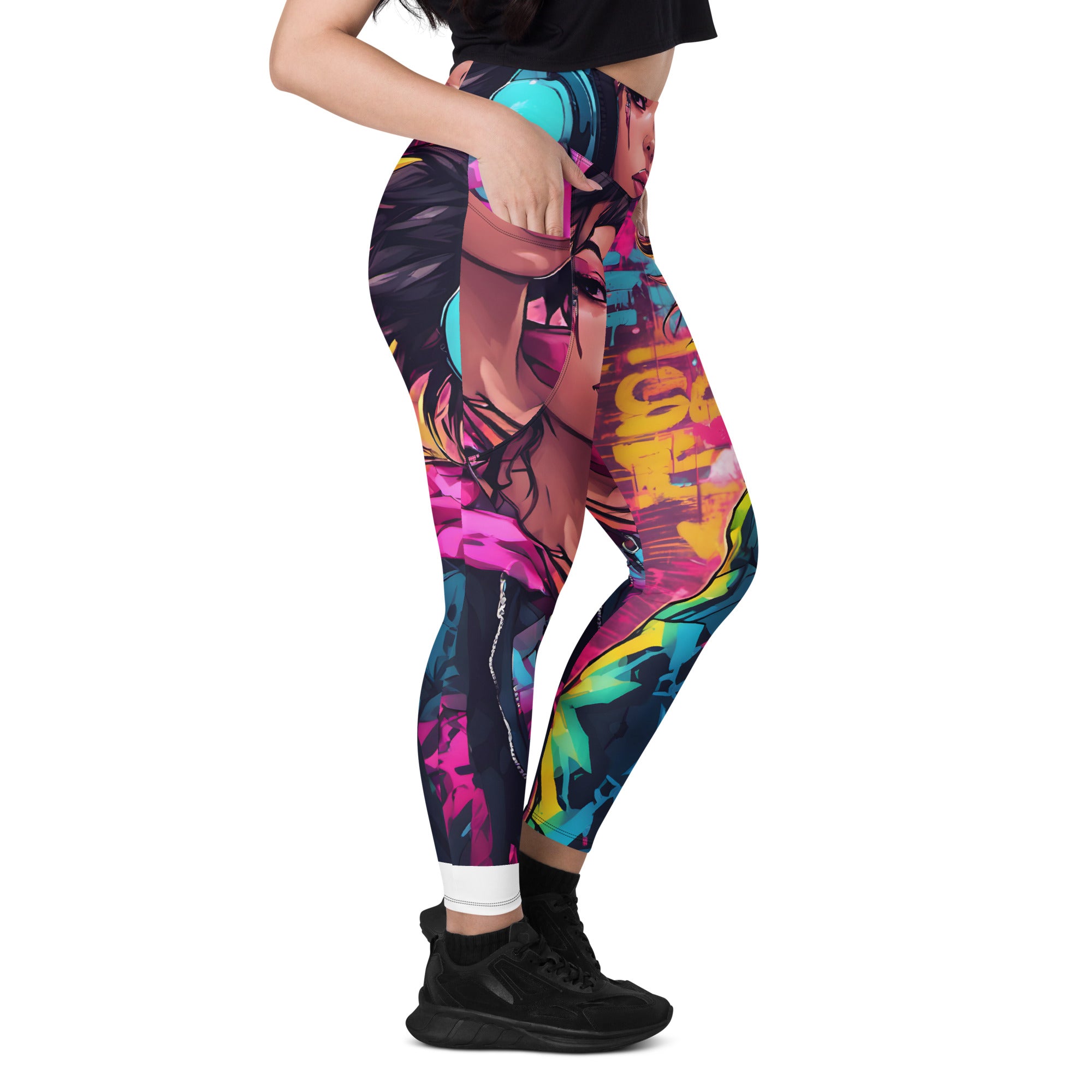 Hip Hop Neon Pink Girl Leggings with pockets