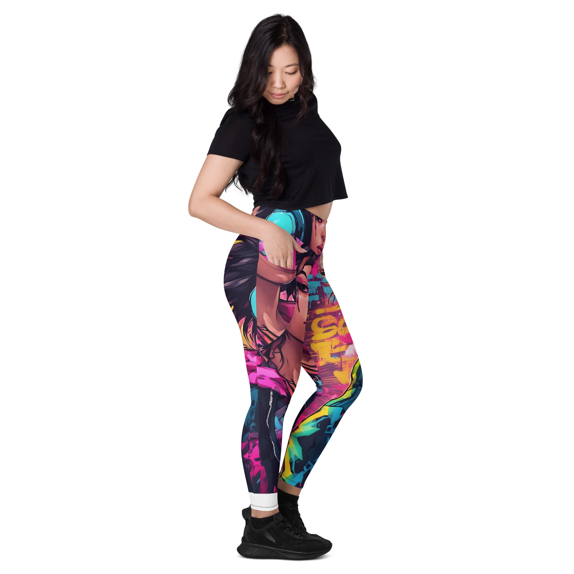 Hip Hop Neon Pink Girl Leggings with pockets