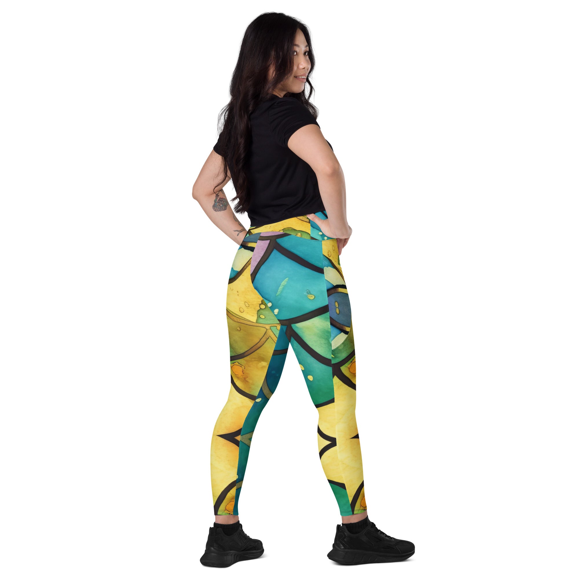 Mermaid Leggings green , yellow and bluewith pockets