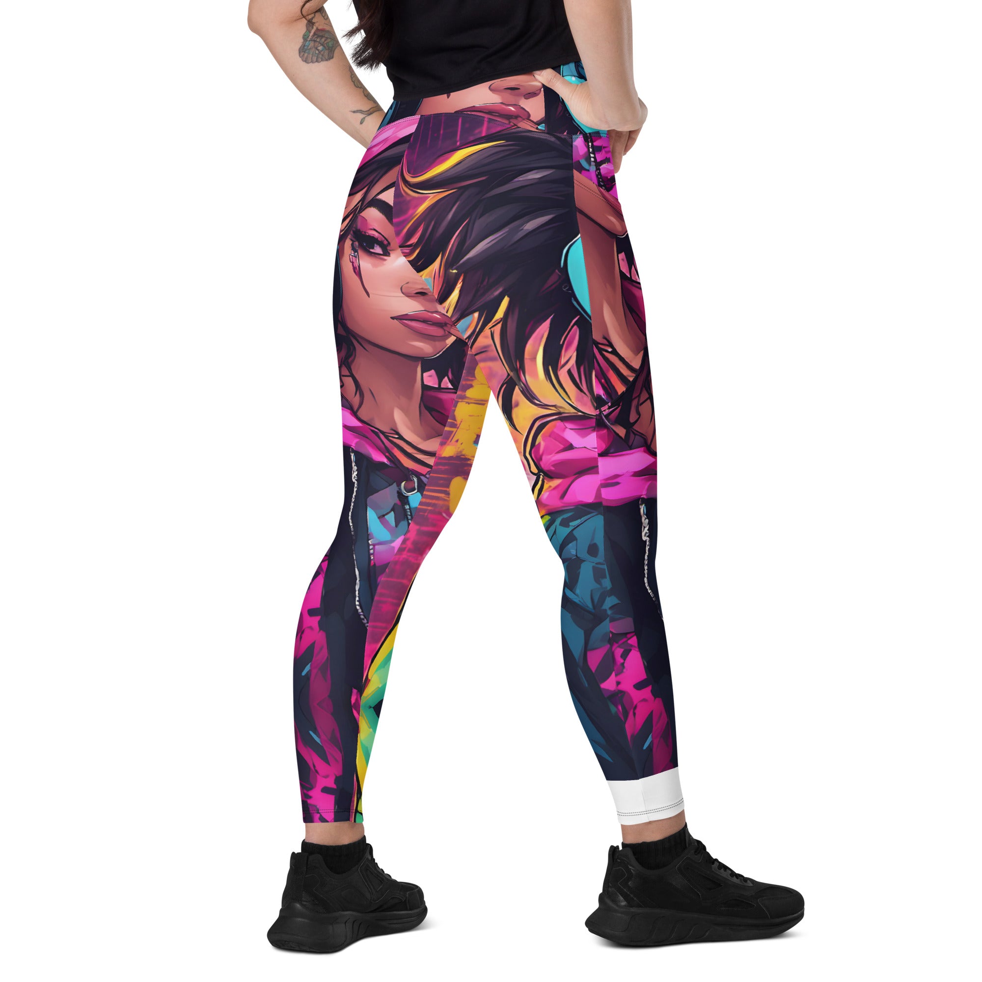 Hip Hop Neon Pink Girl Leggings with pockets