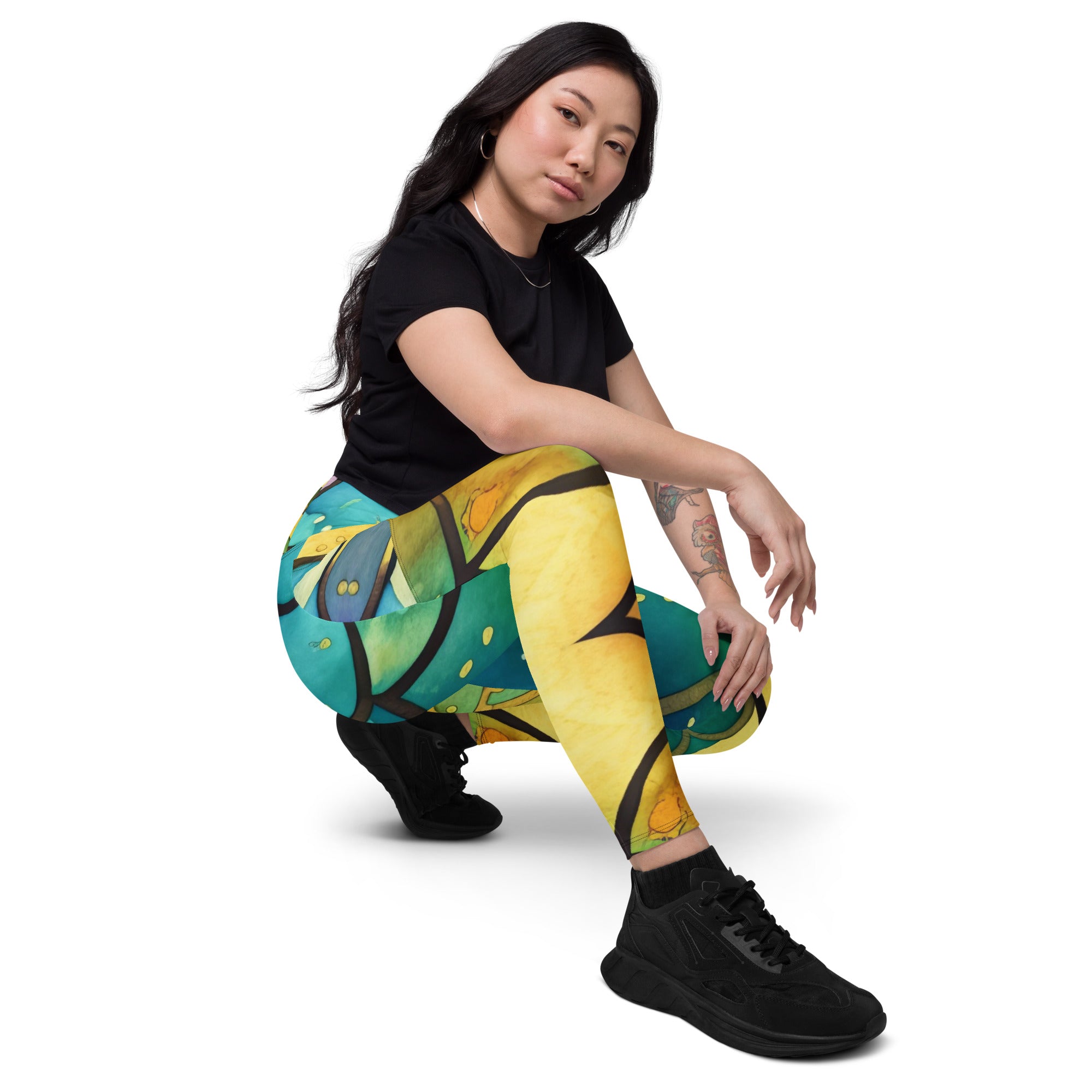 Mermaid  Leggings  green , yellow and bluewith pockets