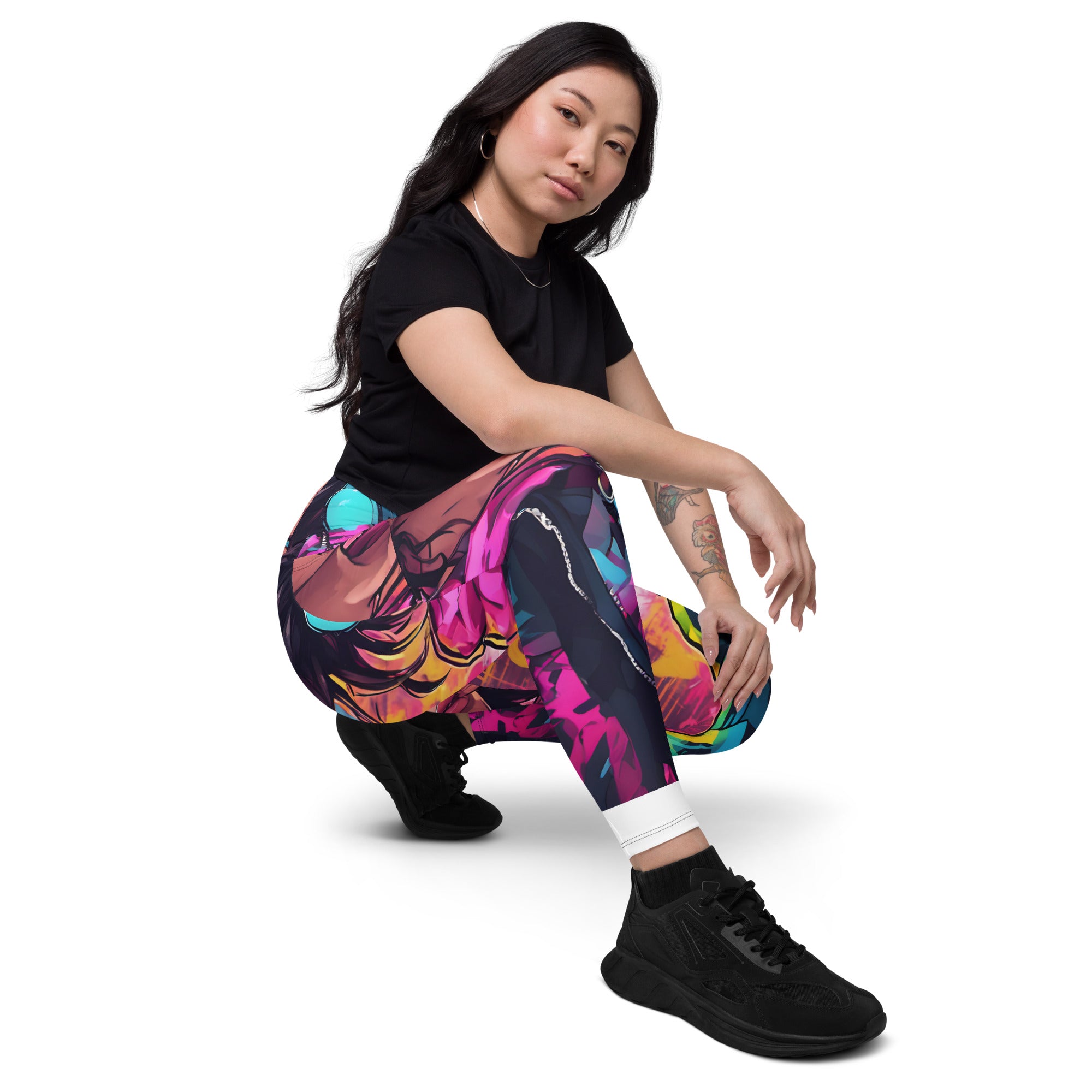 Hip Hop Neon Pink Girl Leggings with pockets