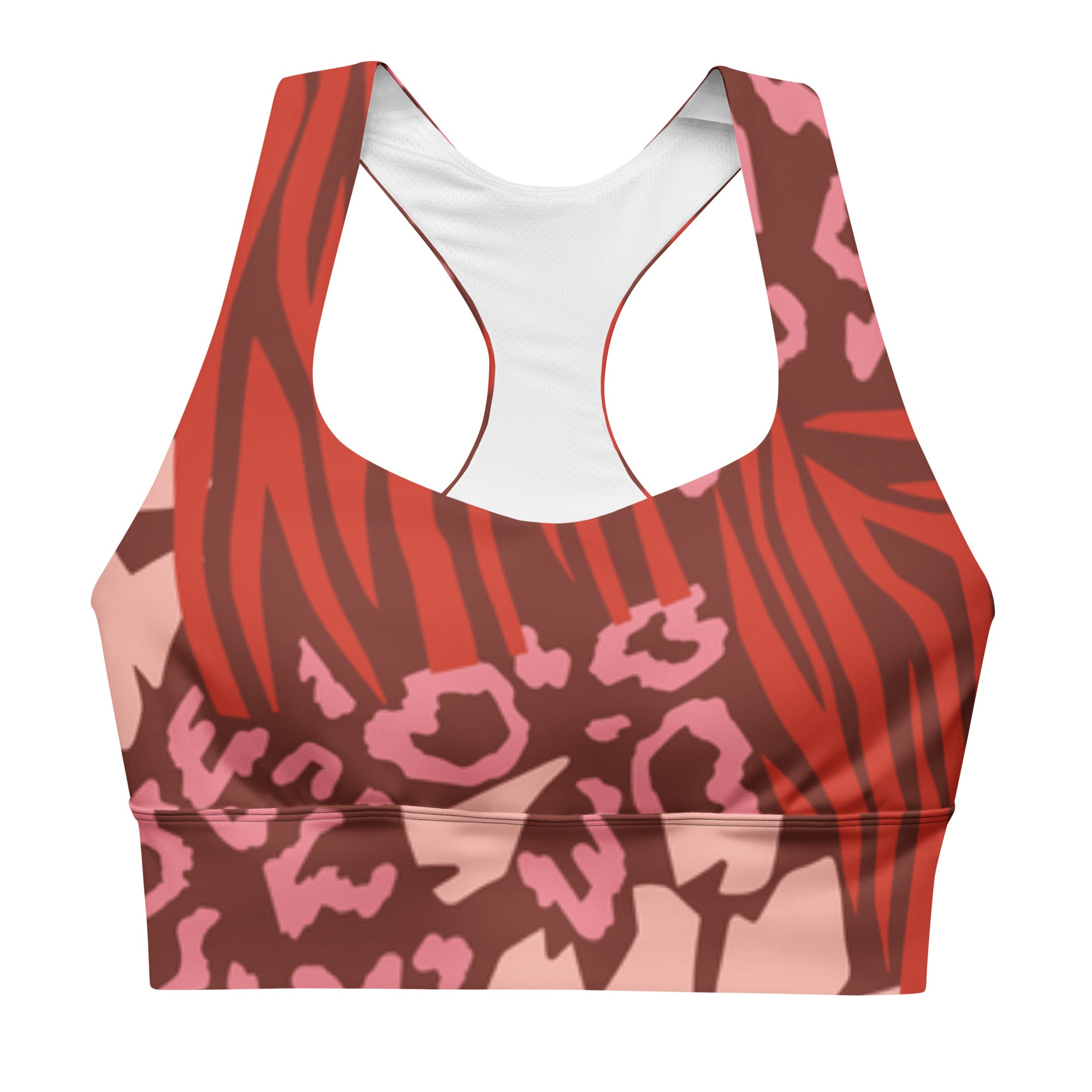 Pink & Red Mixed Print Racerback Sports Bra