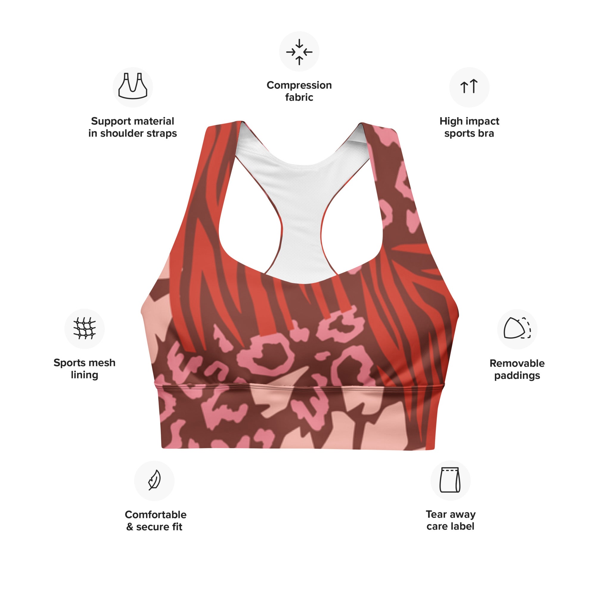 Pink & Red Mixed Print Racerback Sports Bra
