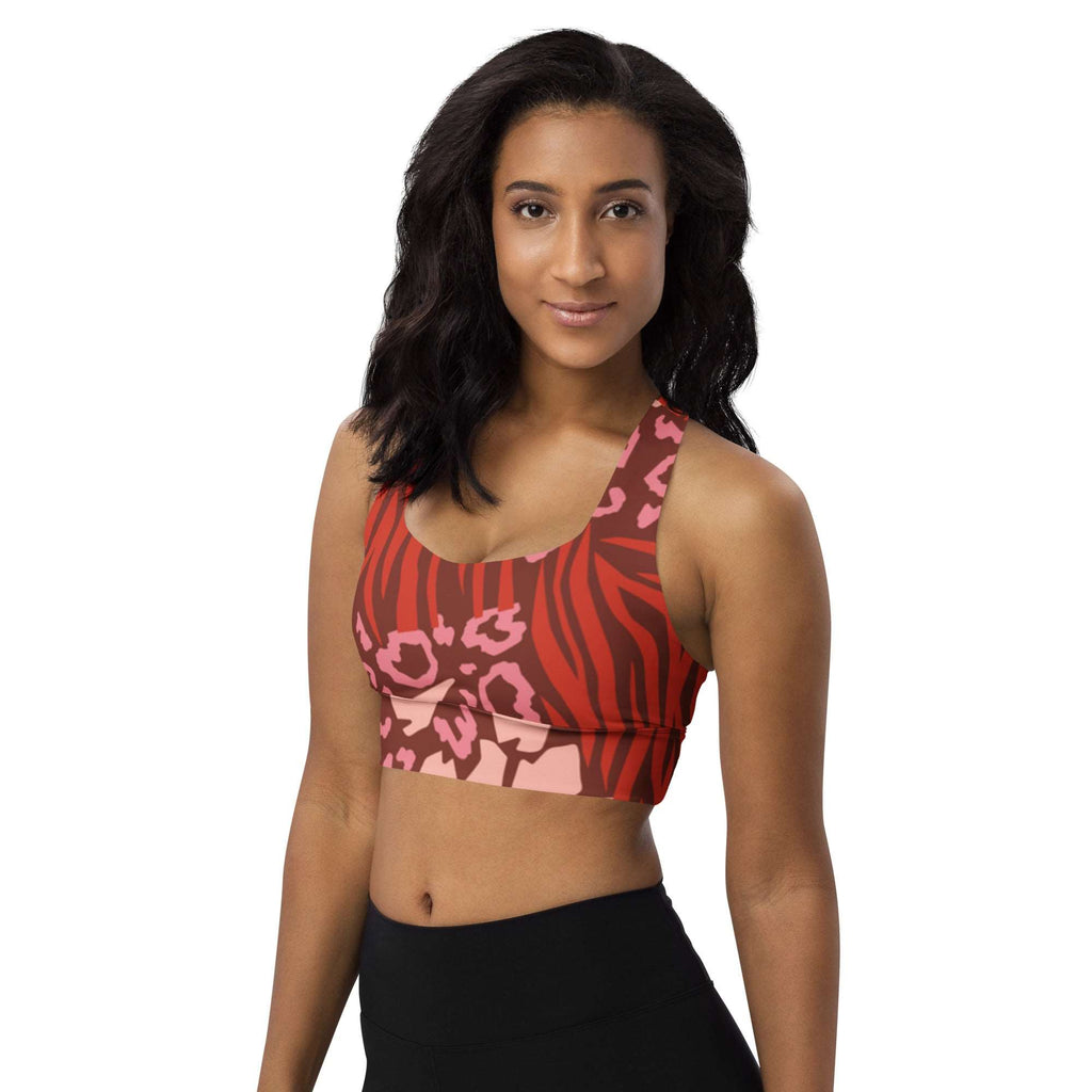 Pink & Red Mixed Print Racerback Sports Bra