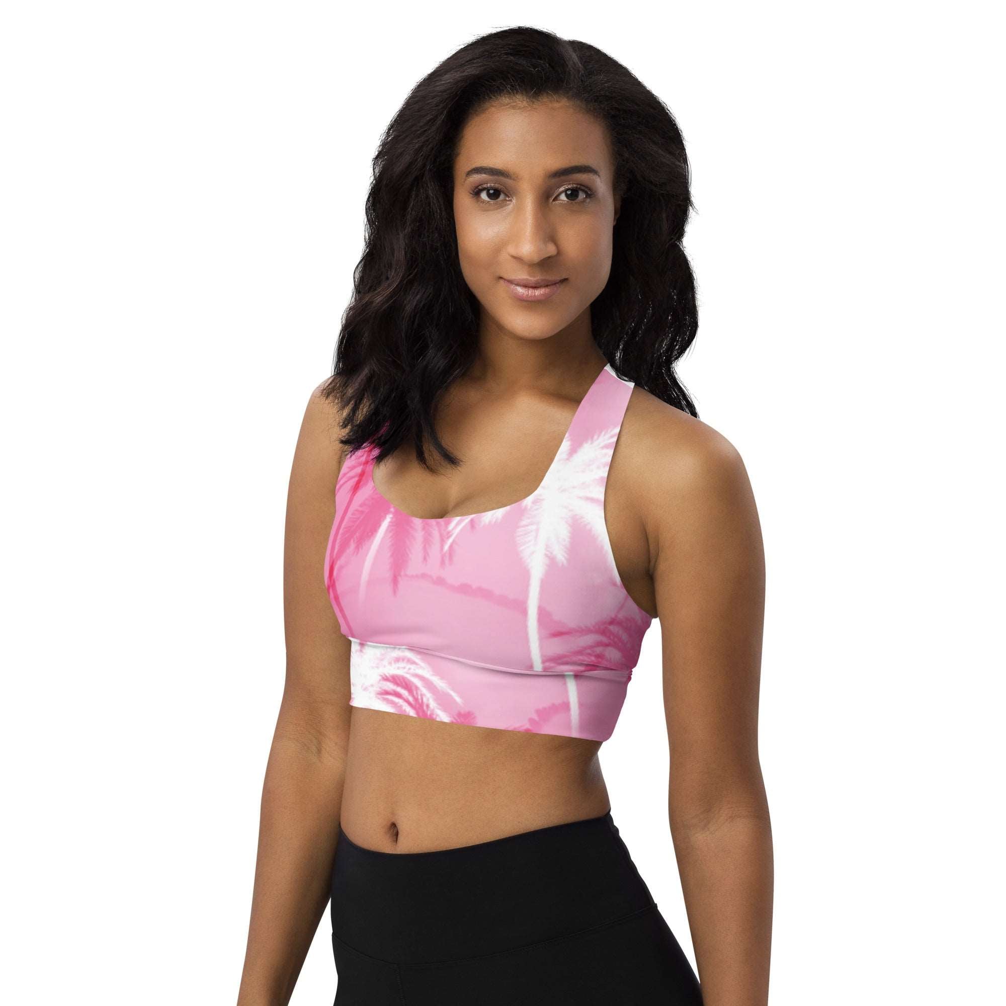 Pink Palm Tree Racerback Sports Bra