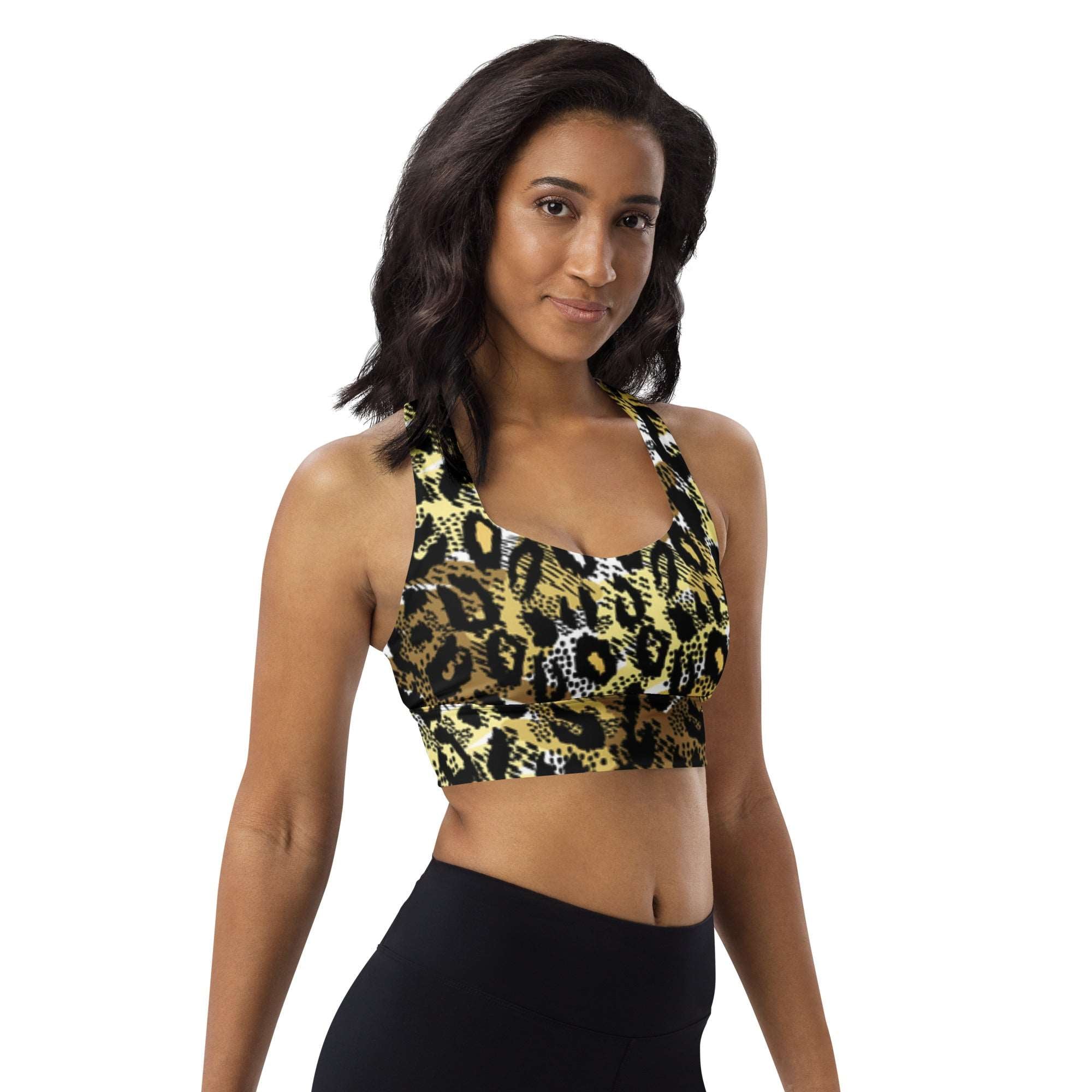 Leopard Black & Gold Racerback Sports Bra