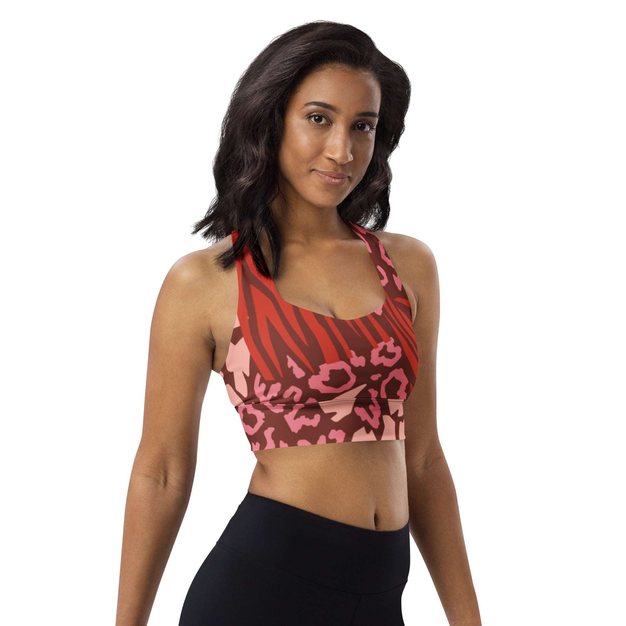 Pink & Red Mixed Print Racerback Sports Bra