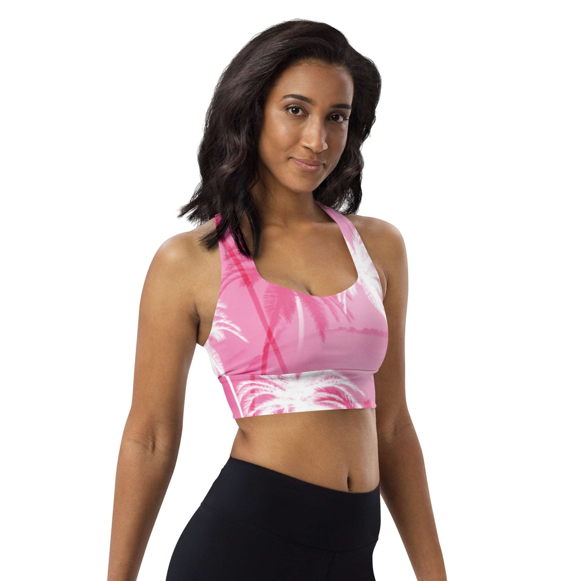 Pink Palm Tree Racerback Sports Bra