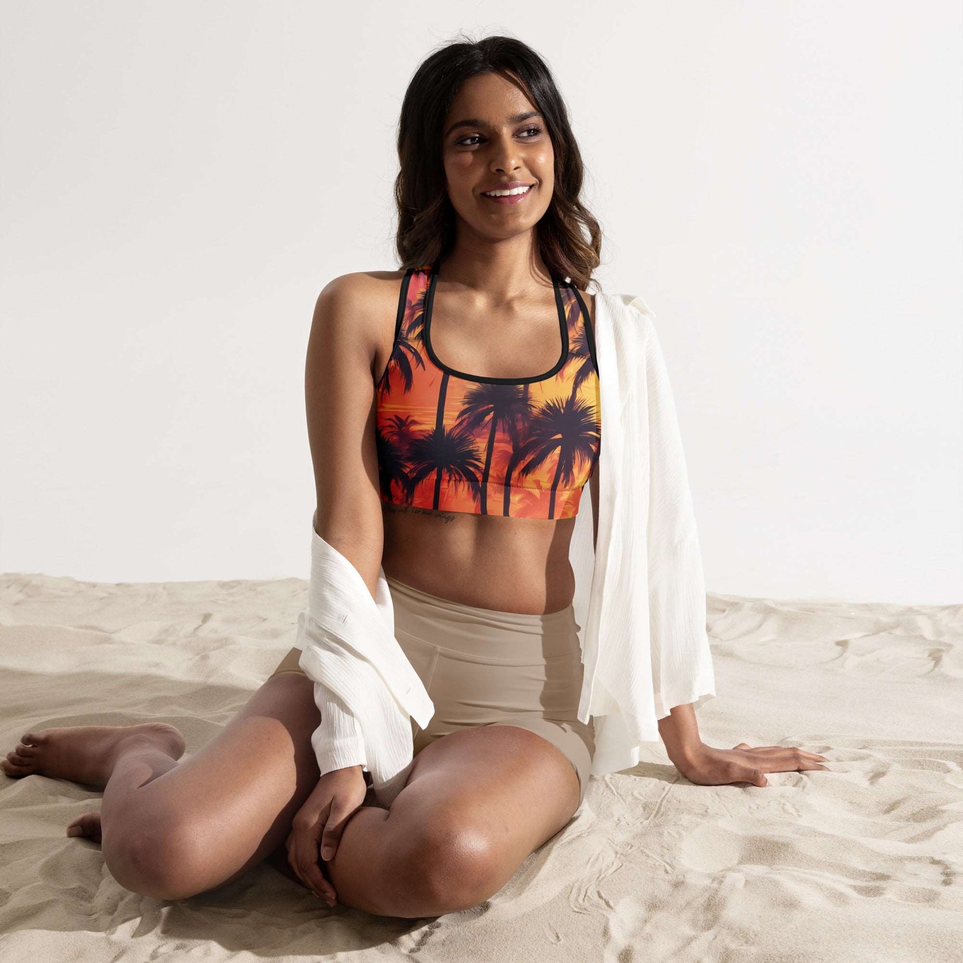 Sunset Palm Tree Padded Sports Bra