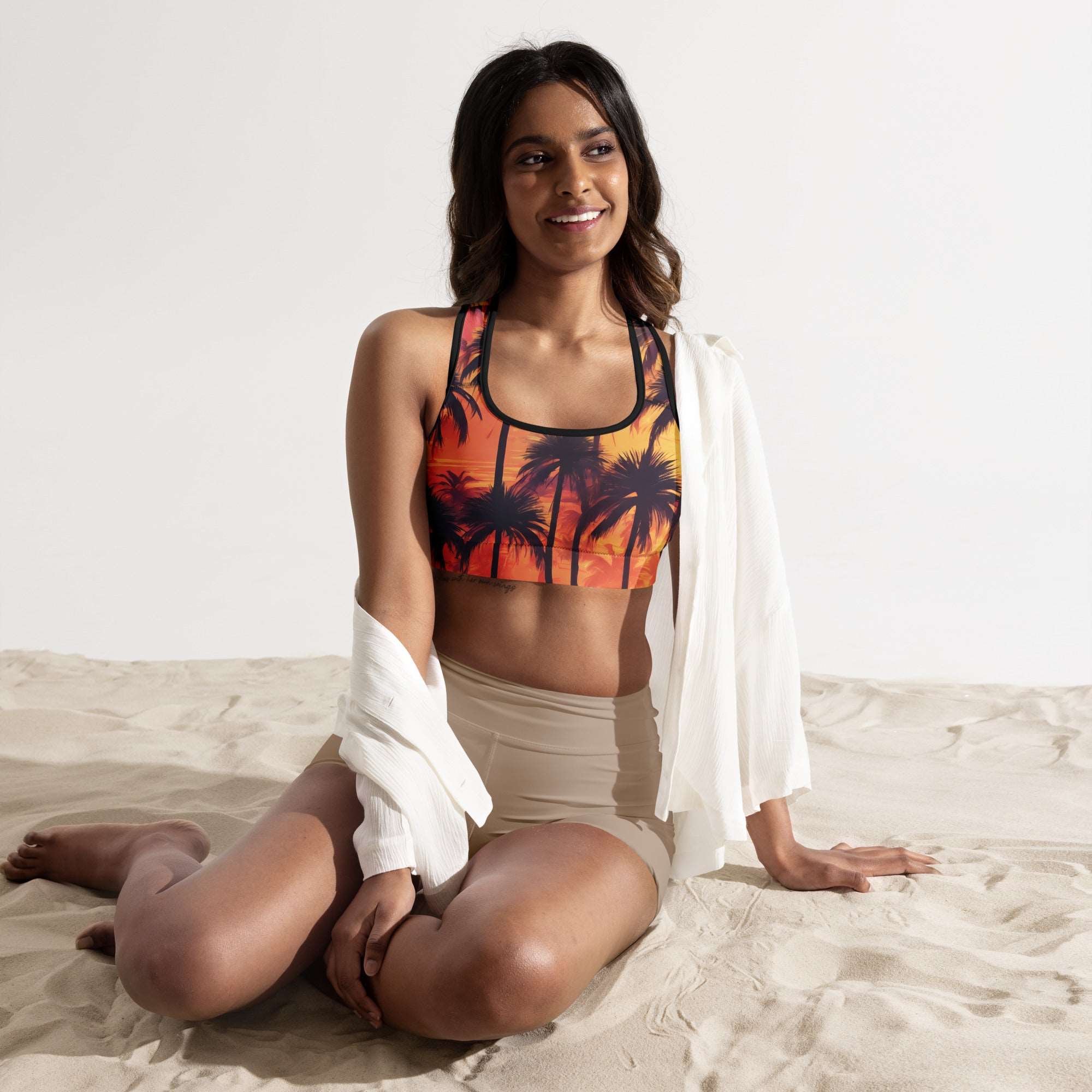 Sunset Palm Tree Padded Sports Bra