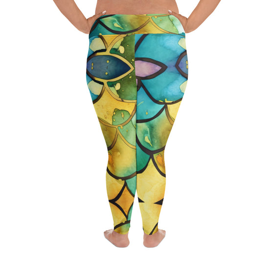 Mermaid gold, yellow, green Plus Size Leggings