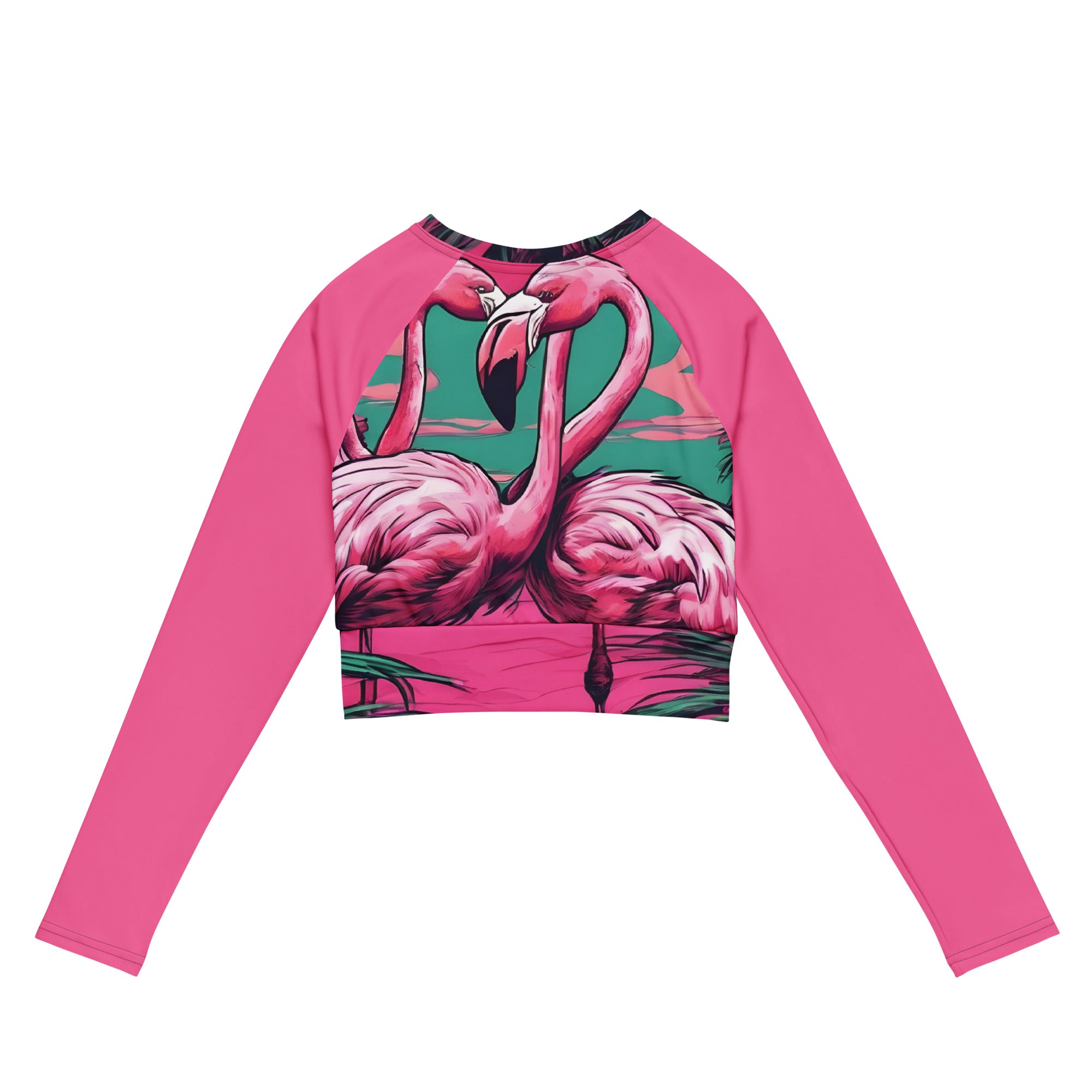 Pink Flamingo Long-Sleeve Crop Top