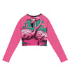 Pink Flamingo Long-Sleeve Crop Top