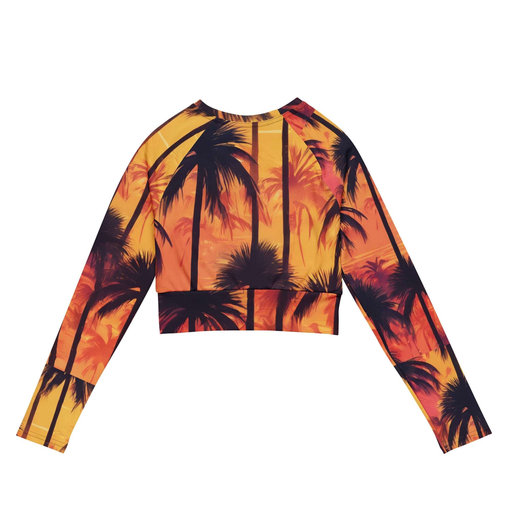 Sunset Palm Trees Long-sleeve crop top, yellows, black piknis orange trees