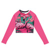 Pink Flamingo Long-Sleeve Crop Top