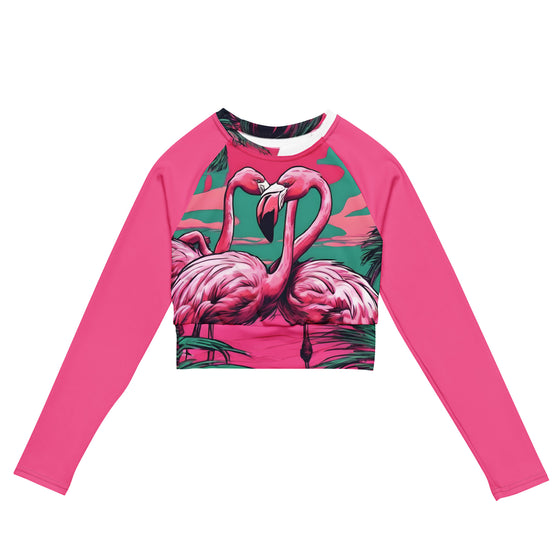 Pink Flamingo Long-Sleeve Crop Top