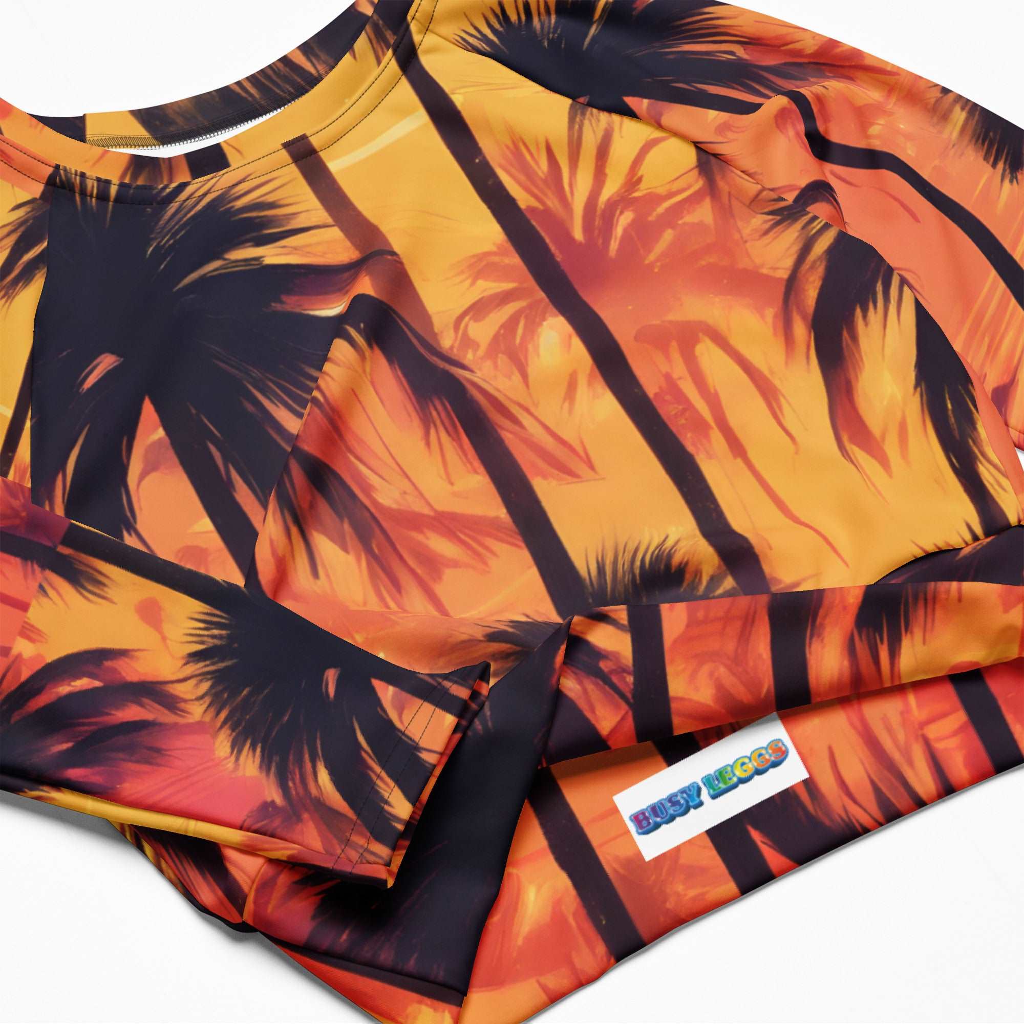 Sunset Palm Trees Long-sleeve crop top, yellows, black piknis orange trees