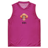 Hot pink basketball jersey with a cute image of a poodle FiFi