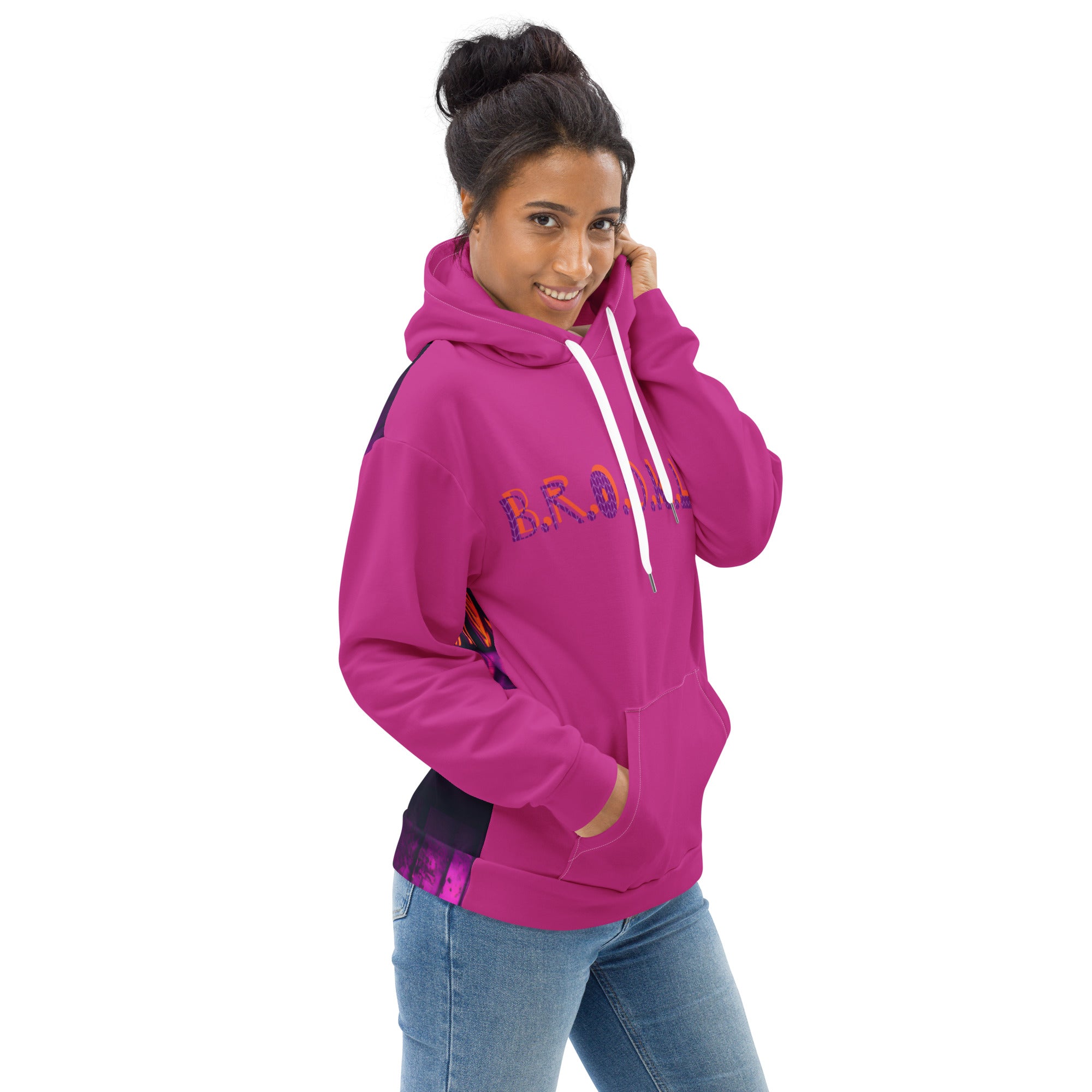 B.R.O.O.K.L.Y.N hot pink Hoodie with neon image on back