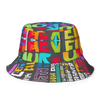 Multi colors  Reversible Bucket hat with collage of words