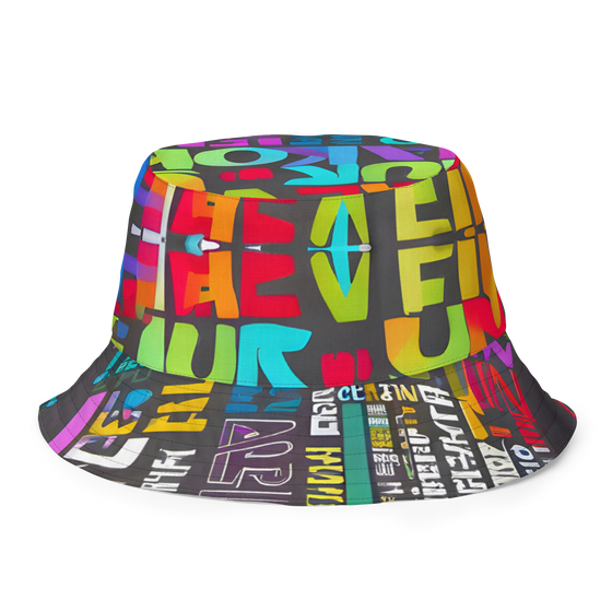 Multi colors  Reversible Bucket hat with collage of words