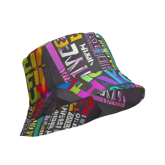 Multi colors  Reversible Bucket hat with collage of words