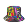 Multi colors  Reversible Bucket hat with collage of words