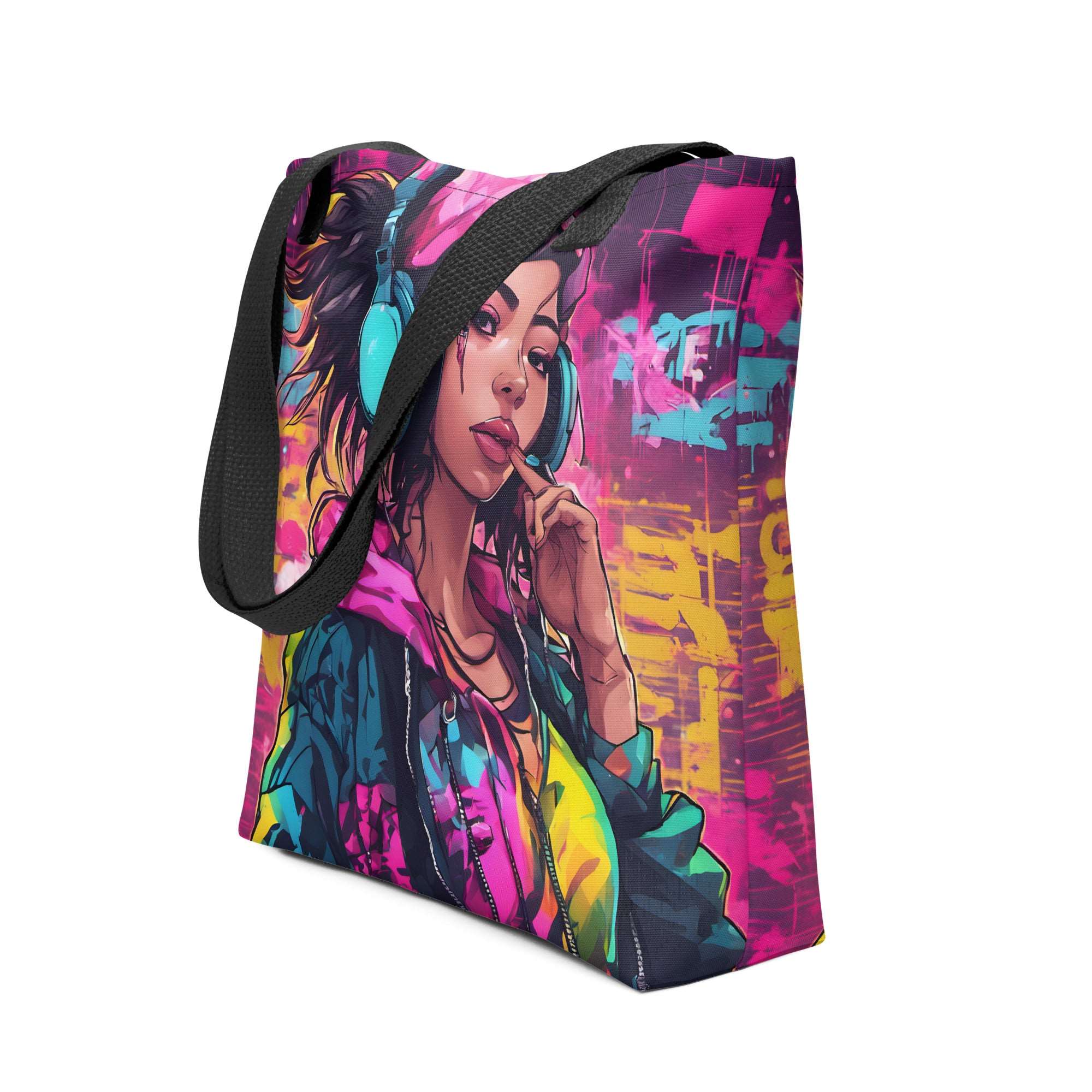 Hip Hop Neon Girl Tote Bag