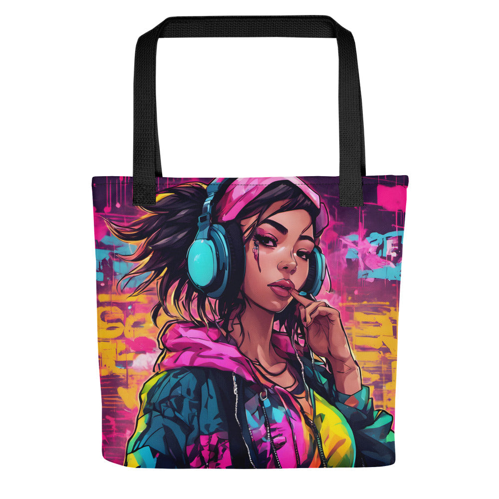 Hip Hop Neon Girl Tote Bag