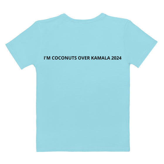 I'm Coconuts Over Kamal 2024 bold, central design of a coconut with Kamala's face, surrounded by lush tropical leaves