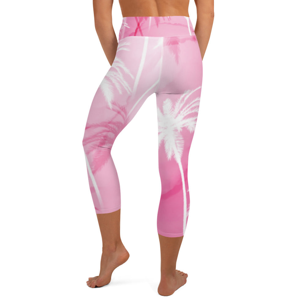 Pink Palm Tree Capri Leggings